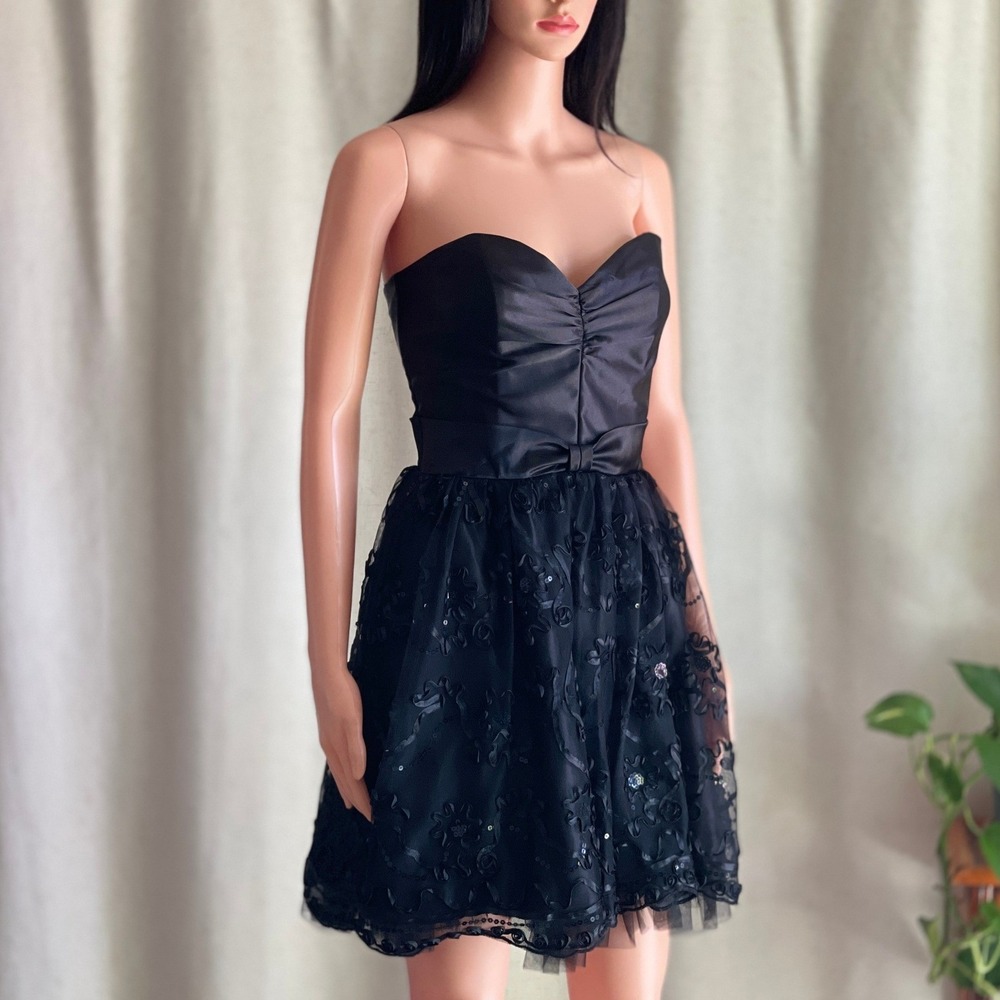 Vtg 90s Gunne Sax Black Strapless Corset Mini‎ Dress Formal Goth Coquette Size 5